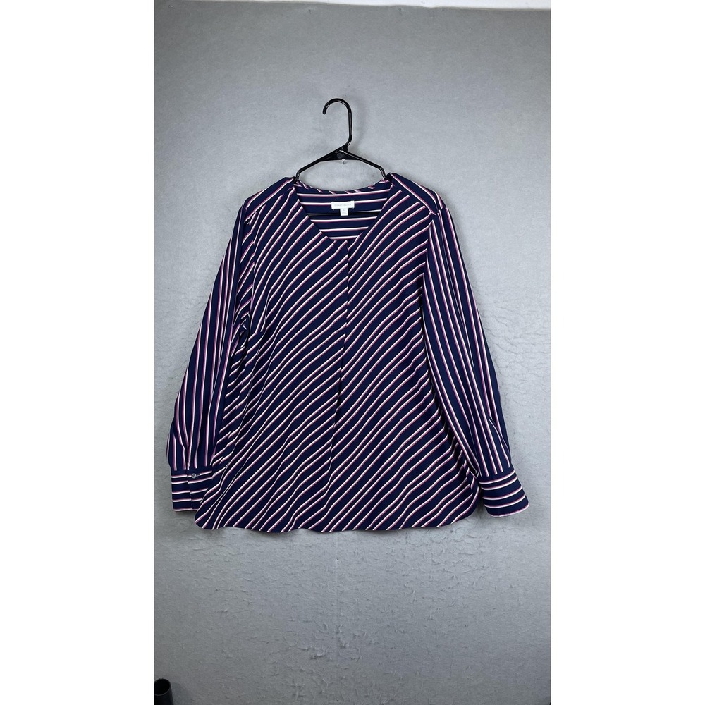 Charter Club Blouse‎ Womens XL Blue Pink Stripe Long Sleeve Tunic Top Casual